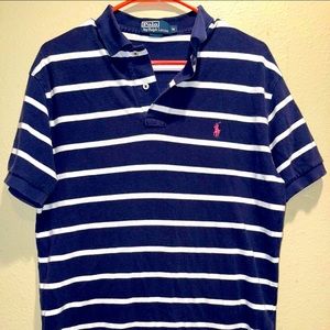 Polo Ralph Lauren Mens Blue w/White Stripes Short Sleeve Classic Fit - Medium